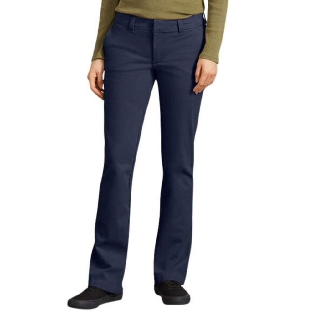 Dickies Women's Perfect Shape Relaxed Fit Bootcut Pants Rinsed Navy Blue Size 16